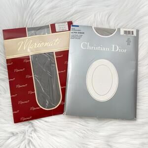 *flaw NEW Vintage 80s-90s Gray nylon hosiery Dior (sz 3) & Marionat (Sz B)